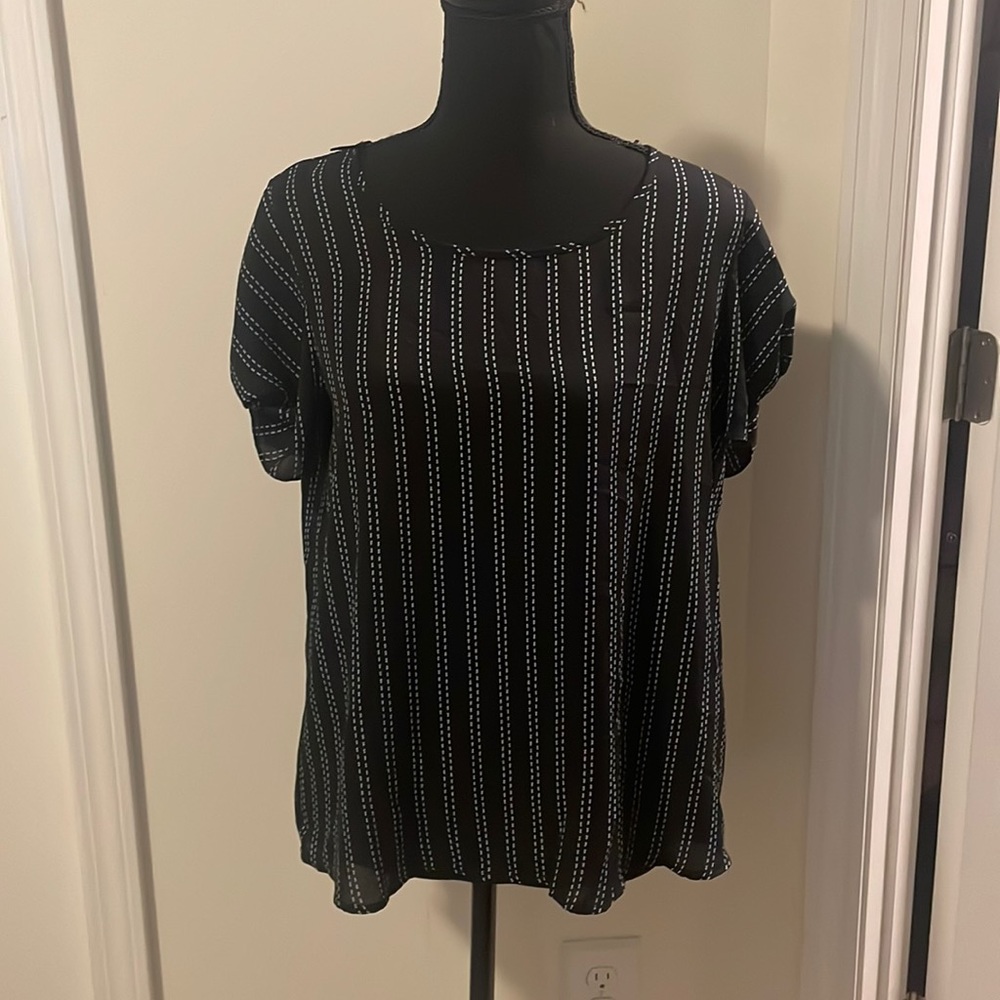 2/$15 Lily White- Short sleeve, stripe, black‎ and white blouse Size M